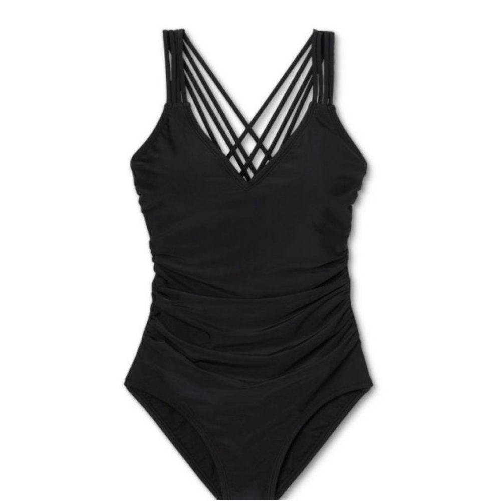 Kona Sol Black Strappy One-Piece Swimsuit
